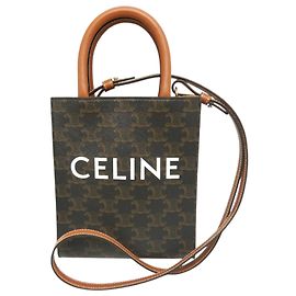 Céline Celine Bolso Cabas Vertical Mini Triomphe en Lona Recubierta Marrón Castaño Marrón oscuro