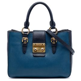 Miu Miu Bolsa Satchel em pele de cabra bicolor azul Madras Azul
