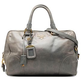 Bolsa Bauletto Prada em Vitello Shine cinza Marrom