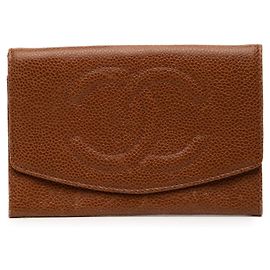 Chanel Brown CC Caviar Compact Wallet Brown