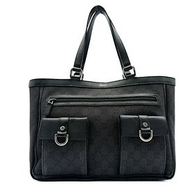 Gucci GG Pattern Canvas Tote Bag Black