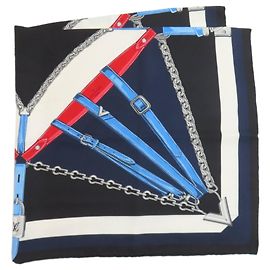 Sciarpa Carre Unchained Louis Vuitton M78675 Nero Bianco Blu navy
