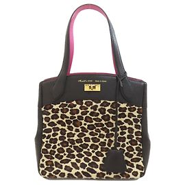 Autre Marque A.D.M.J Leopard Print Leather Handbag for Women Black