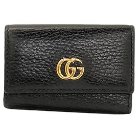 Gucci 456118 GG Marmont Black Leather Key Case Black