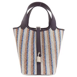 Hermès Bolsa Hermes Picotin Lock PM Couverture Leather Marrom Preto Azul Cru