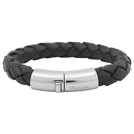 Prada Black Leather Charm Bracelet Black