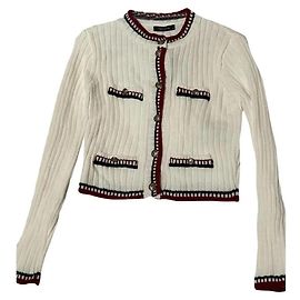 Autre Marque TRENDYOL Cardigan en maille blanc avec bordures contrastées Noir Blanc Rouge