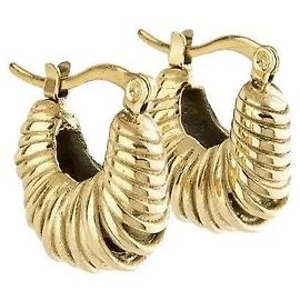 Autre Marque Boucles d'oreilles créoles nervurées en acier inoxydable plaqué or Doré