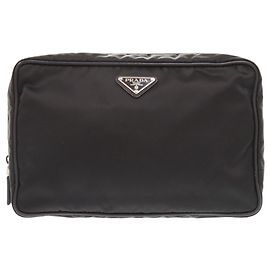 Prada Triangle Logo Nylon Pouch Black
