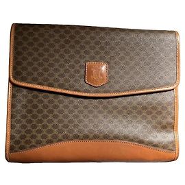 Céline Celine Clutch Macassar Monograma em Couro Marrom