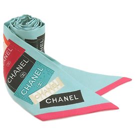 Foulard bandeau in seta Chanel Nero Rosa Verde