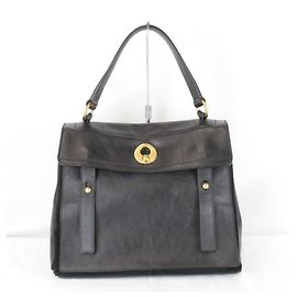 Yves Saint Laurent Leather Handbag Black White