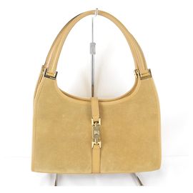 Gucci Jackie Handbag Beige and Black Suede Leather Black Beige