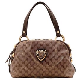 Gucci Borsa Boston Monogram GG con cuori Marrone