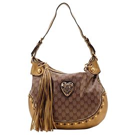 Gucci Borsa Hobo Monogram GG Heart Charm Marrone D'oro