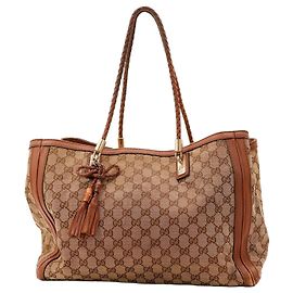 Gucci Bolsa Tote em Lona GG Supreme e Couro Marrom