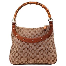 Bolsa de ombro Gucci GG Supreme alça de bambu Marrom