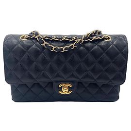 Bolsa Chanel Classic Flap Média em Couro Caviar Preto Preto