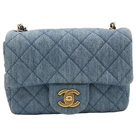 Chanel Mini Classic Flap Pearl Crush Bolsa Denim Azul Azul