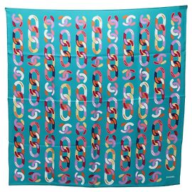 Foulard en soie Chanel Coco Mark Chain Pattern Multicolore Vert