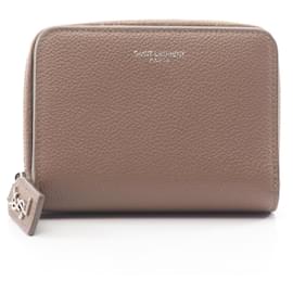 Portefeuille pliable en cuir gris Yves Saint Laurent Marron