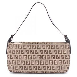 Fendi Zucchino Accessory Pouch Handbag Brown Beige