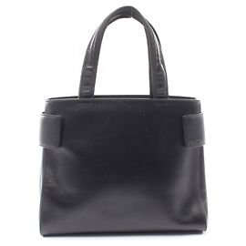 Prada Black Leather Logo Tote Bag Black