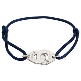 Pulseira Dinh Van Menottes Ouro Branco 18k e Cordão Azul Marinho Azul
