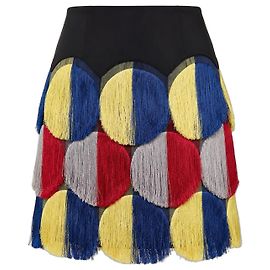 Autre Marque Marco de Vincenzo Fransenrock Resort 2016 Runway Schwarz Rot Blau Grau Gelb