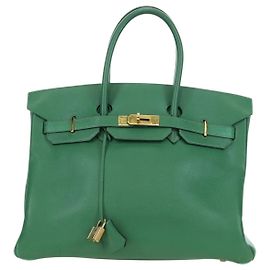 Hermès Bolsa Birkin Hermes Verde em couro Togo com ferragens douradas 35 Verde