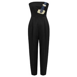 Autre Marque Osman Yousefzada FW14 Beaded Trompe L'Oeil Strapless Jumpsuit Black