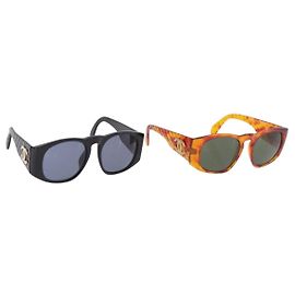 Lunettes de soleil CHANEL en plastique 2 Set Black Brown CC Auth bs35606 Marron Noir