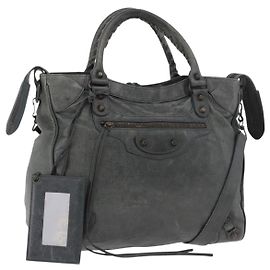 Bolsa BALENCIAGA Vero de Couro 2way Cinza 235216 Auth 185366V Marrom
