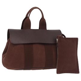 Hermès Bolsa HERMES Valparaiso PM em lona e couro marrom prata Auth BA13422 Marrom Prata