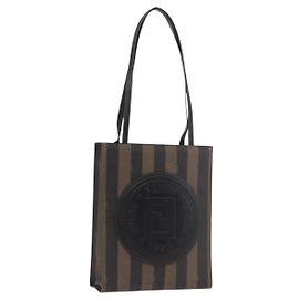 FENDI Pecan Canvas Tote Bag PVC Braun Schwarz Auth 184531A Braun Schwarz