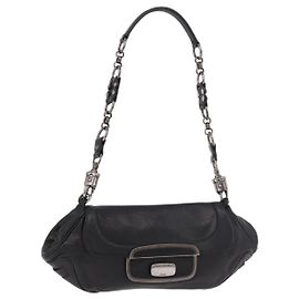 Borsa a Spalla con Catena PRADA in Pelle Nera Argento 185024SAM Nero Argento