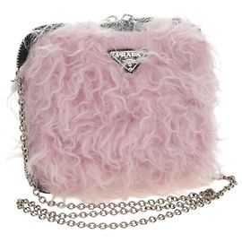 Bolsa de Ombro com Corrente PRADA de Pele Rosa Prata 184728SAM Prata Rosa