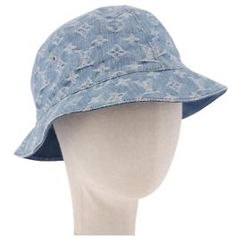 LOUIS VUITTON Monogram Denim Bucket hat Hat Blue LV Auth ar13961A Blue