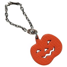 Hermès HERMES Pumpkin Bag Charm Leather Orange Auth 184757M Orange