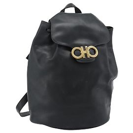 Salvatore Ferragamo Backpack Leather Black Gold Auth bs35571 Black Golden