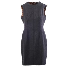 Dolce & Gabbana Dolce&Gabbana Black Tailored Sheath Dress with Leopard Print Details Grey Dark red