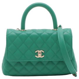 Chanel Borsa a mano e a tracolla piccola in pelle caviar Coco Verde Verde