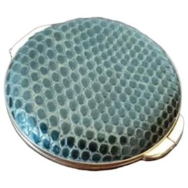 Gucci Python Embossed Compact Mirror Green Gold hardware
