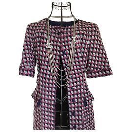 Chanel Tweed-Kleid mit geometrischem Muster Grau Bordeaux Dunkelblau