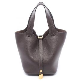 Hermès Bolsa Hermes Picotin Lock PM Ebene Marrom Damier ebene