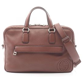 Gucci Interlocking G 2-Way Briefcase Handbag Brown