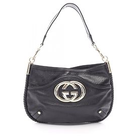 Bolsa de Ombro Gucci Interlocking G Guccissima Preto