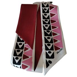 Pañuelo Prada de seda multicolor con estampado geométrico Negro Rosa Blanco Burdeos