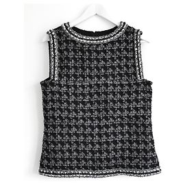 Chanel Fall 2017 Houndstooth Tweed Sleeveless Top Black Silvery