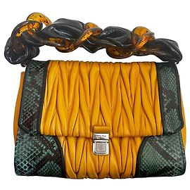 Miu Miu Handtasche aus gelbem Leder und Python Schwarz Grün Gelb